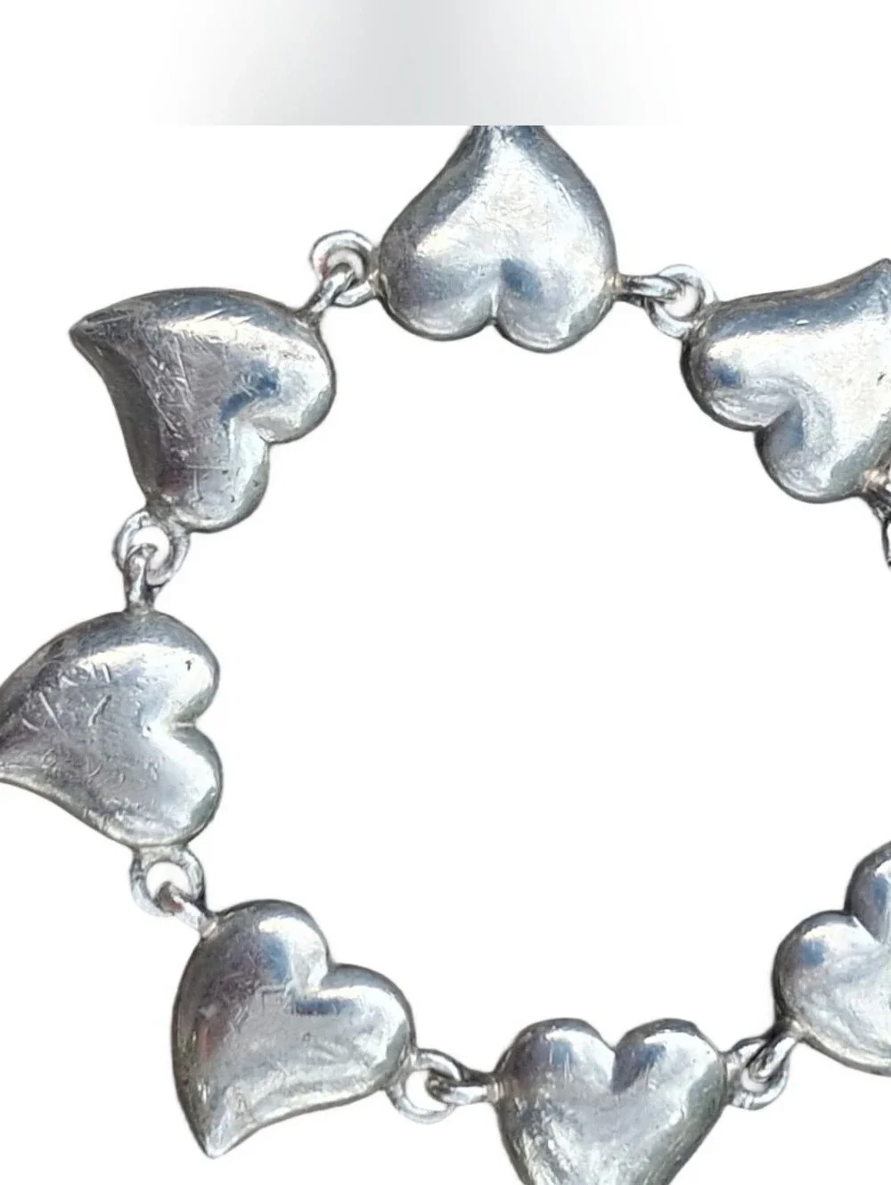 Vintage Silver Tone Heart Link Bracelet Adjustable Cuffed Hearts